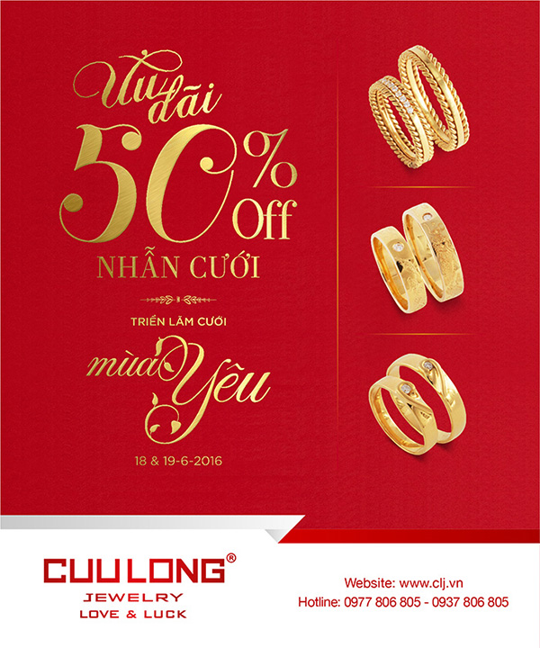 Giảm 50% khi mua nhẫn cưới Clj tại Triển lãm Cưới Mùa Yêu